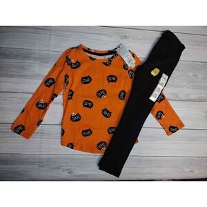 Cat Jack‎ Kids Orange Black Cat Long Sleeve Shirt & Black Leggings Set XS